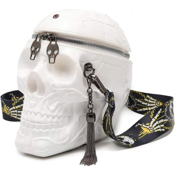 Women's Skull Purse Gothic Crossbody Handbag Shoulder Bag Holiday Gift White